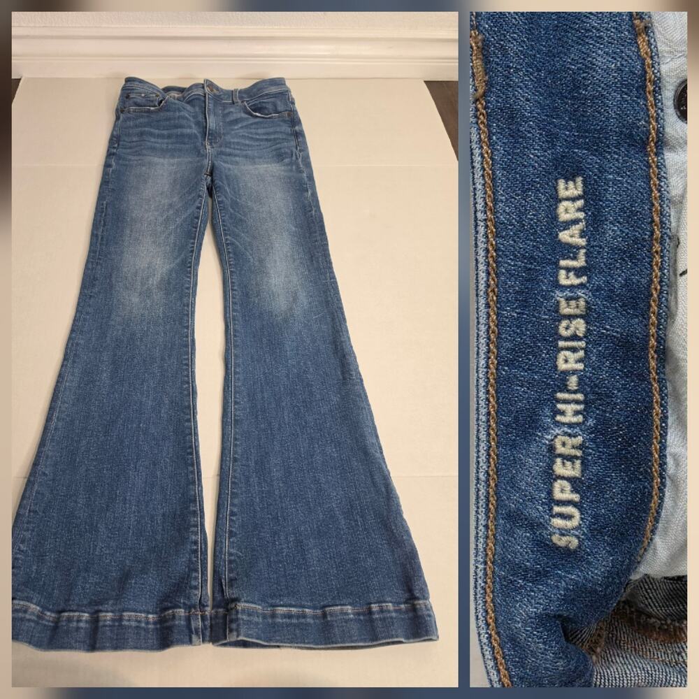 AMERICAN EAGLE Jeans SZ 6 Super High Rise Flare Stretch Boho 70"s Inspo